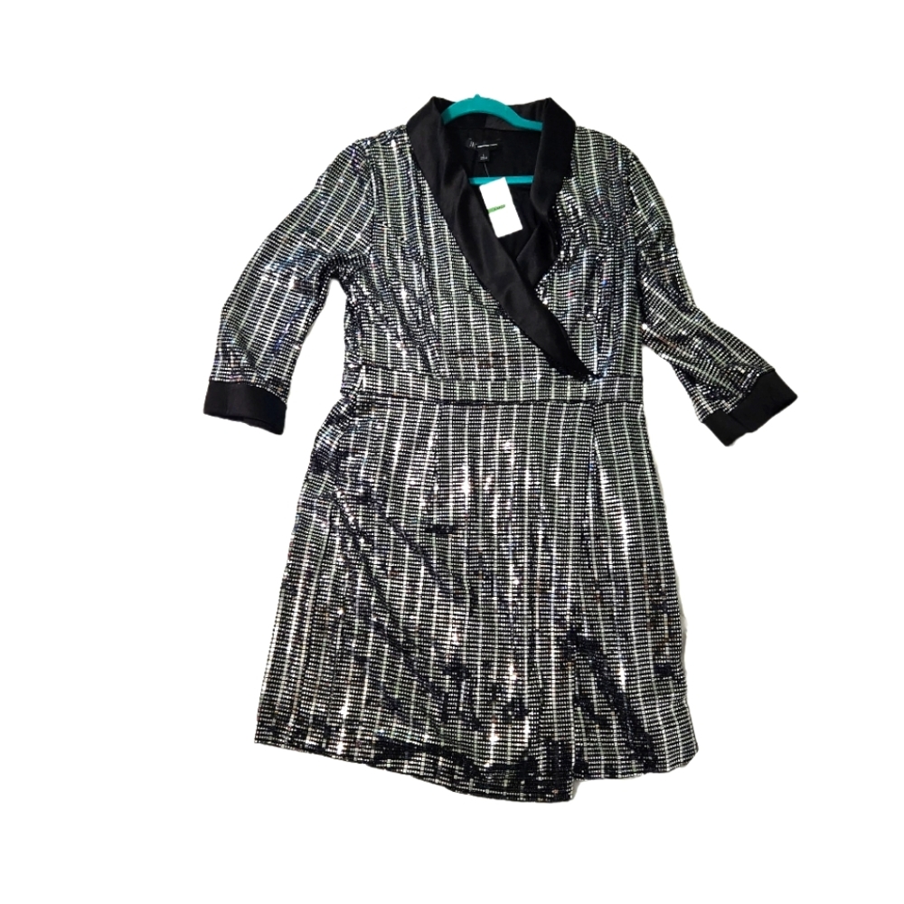 Silver Sequins Dress, Tuxedo Style. Size Large